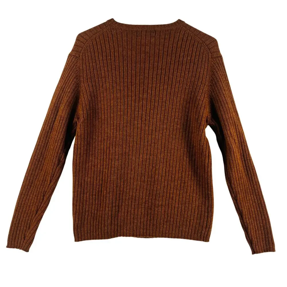 Brooks Brothers 346 Mens Sweater M Rust Orange Ribbed V-Neck Merino Wool Italian